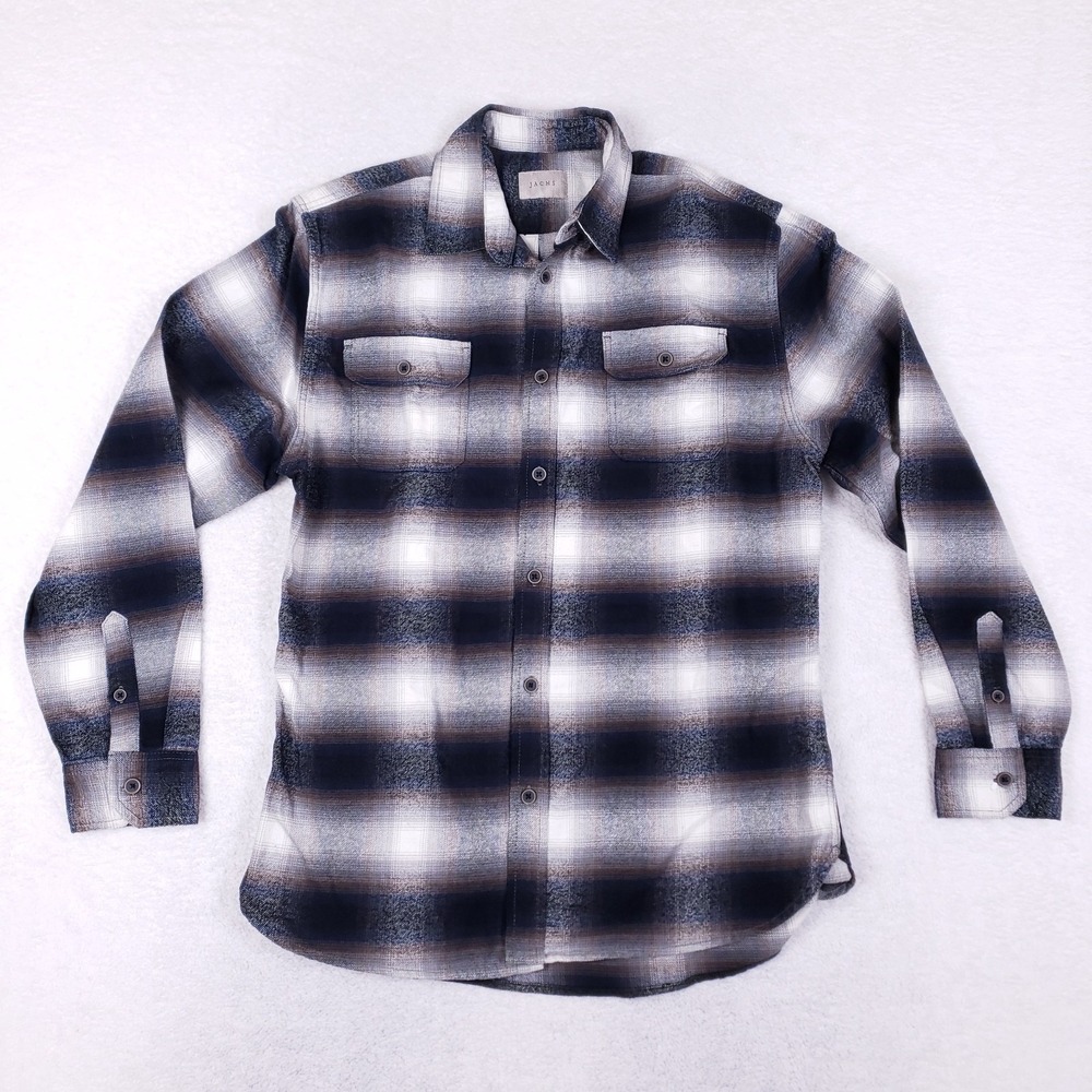 JACHS‎ NY Ombre Plaid Flannel Shirt LT Navy Brown